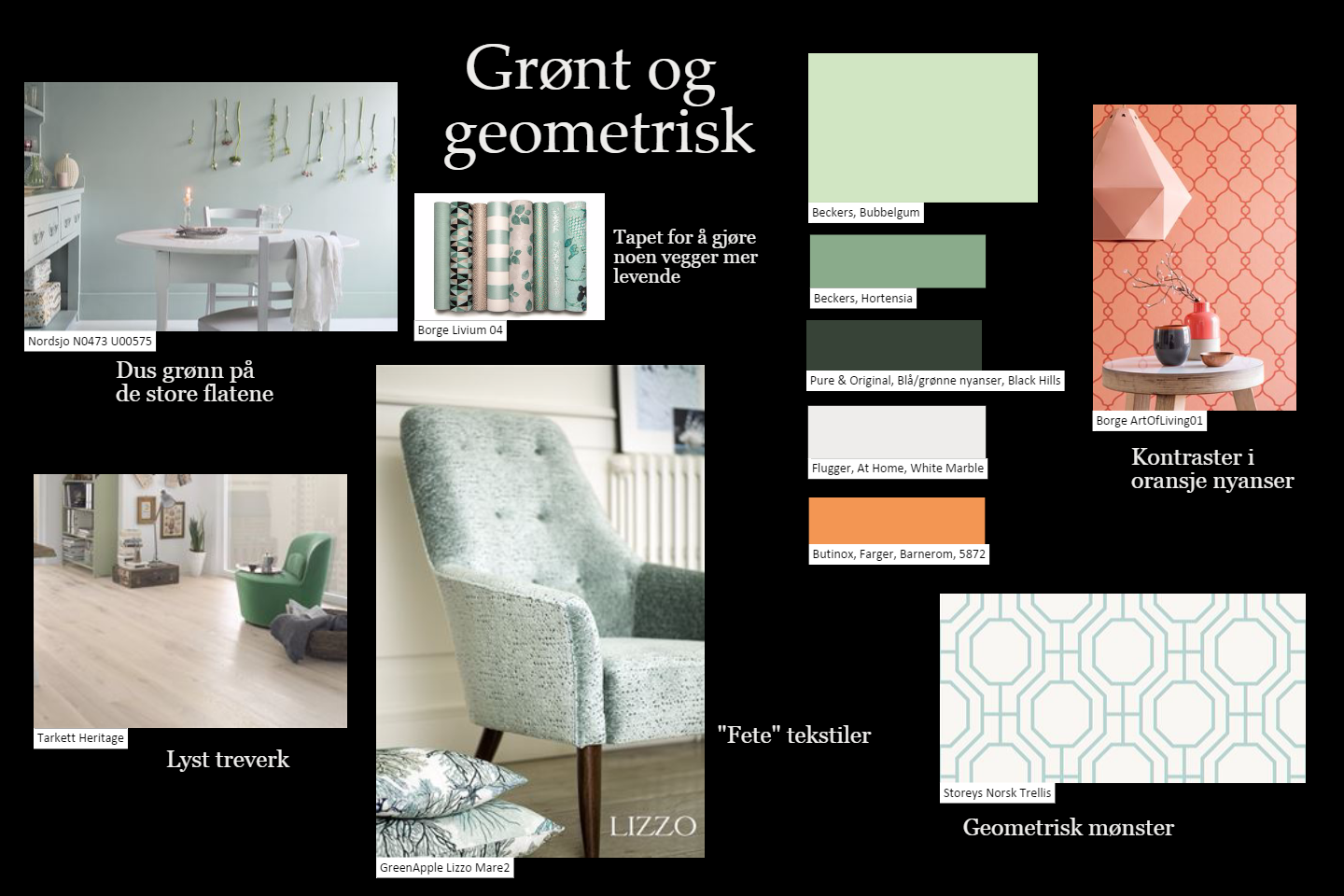 Grønt og geometrisk moodboard