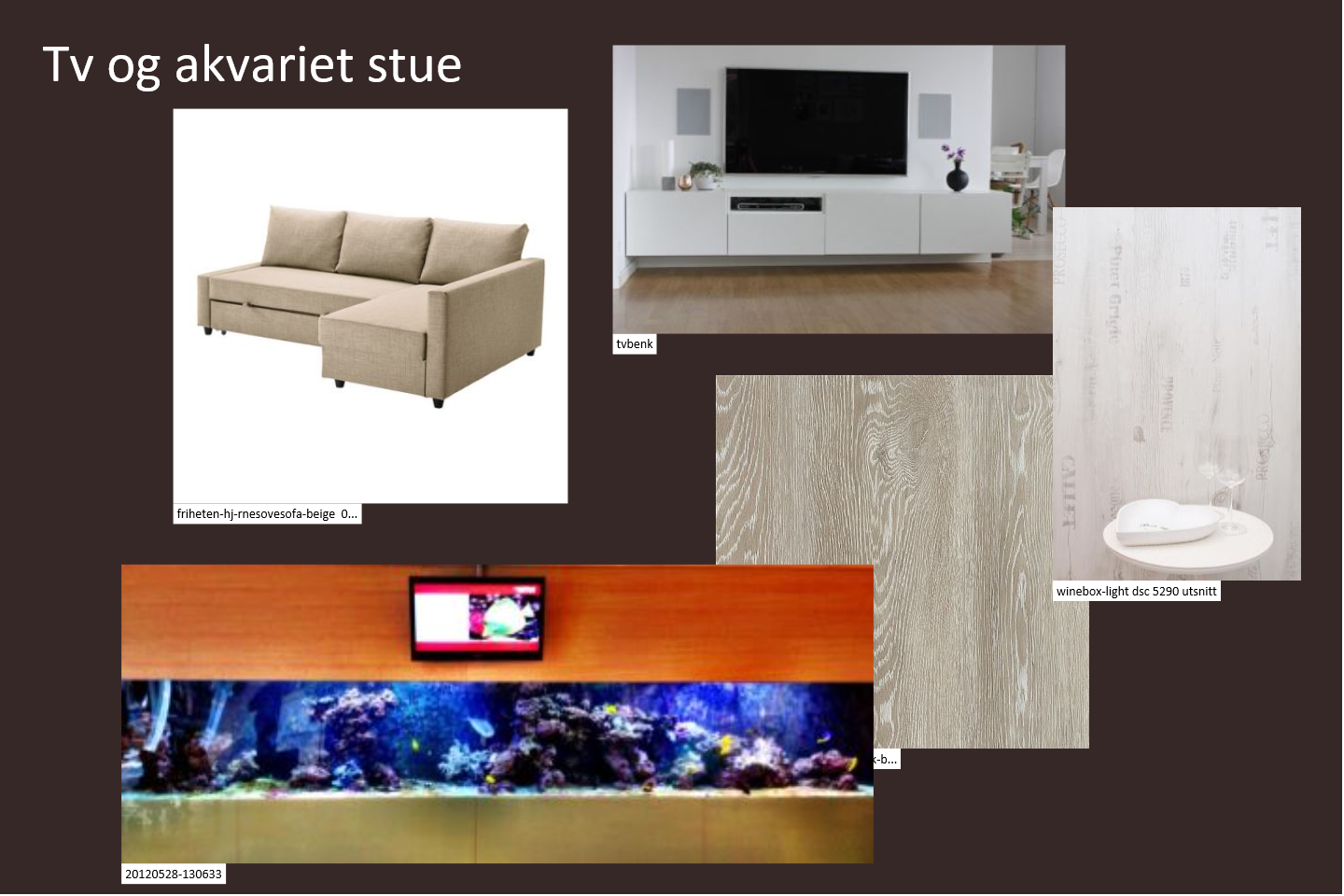 tv og akvarie stue moodboard